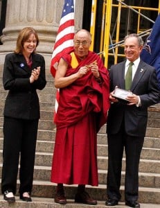 Maura Moynihan with His Holiness the Dalai Lama and Michael Bloomberg