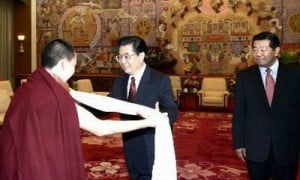 Hu Jintao meeting with Bainqen Erdini Qoigyijabu