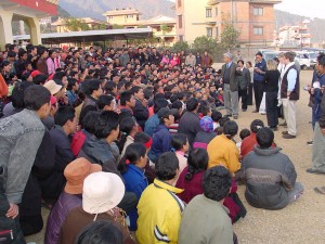 Congressional staff delegation meeting with Tibetan refugees [Tibetan Refugee Transit Center, Kathmandu, Nepal]