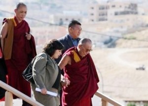 His Holiness the Dalai Lama disembarking from plane [Petra, Jordan, June, 2006]