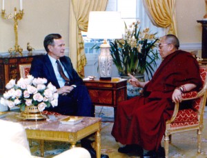 His Holiness the Dalai Lama and U.S. President George H.W. Bush [The White House, Washington, DC, April 16, 1991]