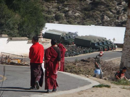Armed troops gather at Drepung