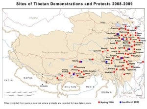 Tibet Protests Map 2008-2009