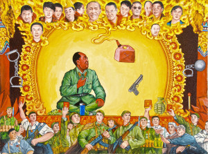 Tibetan artist Karma Phuntsok's painting 'Self Sacrifice in Tibet'