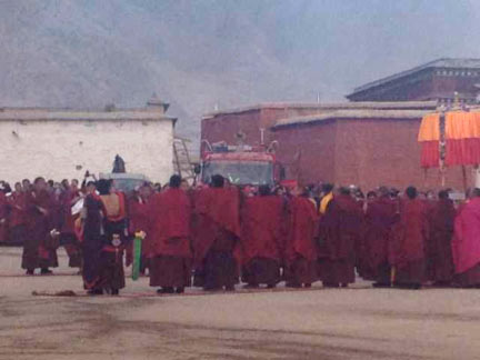 A fire engine stationed at Labrang monastery