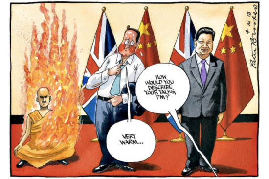 Cartoon in the London Times during Prime Minister Cameron’s China visit (December 2-4, 2013)