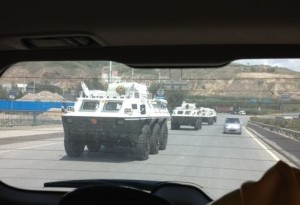 Four armored vehicles