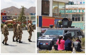 Soldiers patrol Lhasa