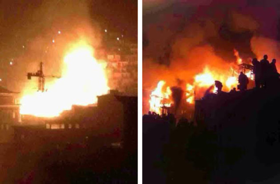 A fire broke out in the monastic encampment of Larung Gar (Serthar) in eastern Tibet January 9, 2014 during the evening.