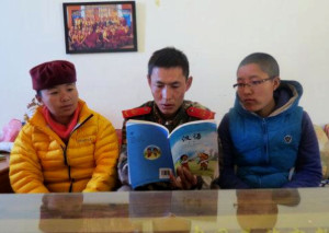 This image from the Chinese official media shows Public Security Border Defense Corps in Shigatse, Tibet Autonomous Region, teaching Tibetan Buddhist nuns about 'scientific knowledge and cultural education'.