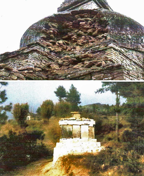 Chorten before and after the construction.