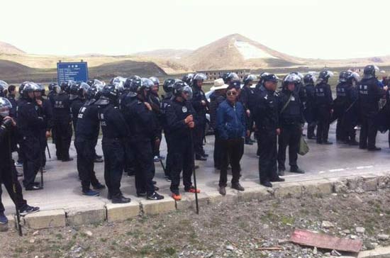 Armed police in riot gear at the protest on May 4.