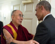 Barack Obama greets His Holiness the Dalai Lama