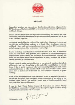 letter sent by the Dalai Lama