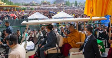 Dalai Lama arriving in Leh