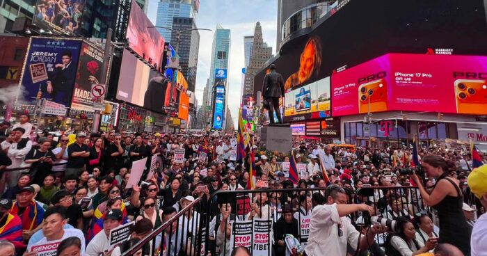 Tibetans gathered at Times Square, New York