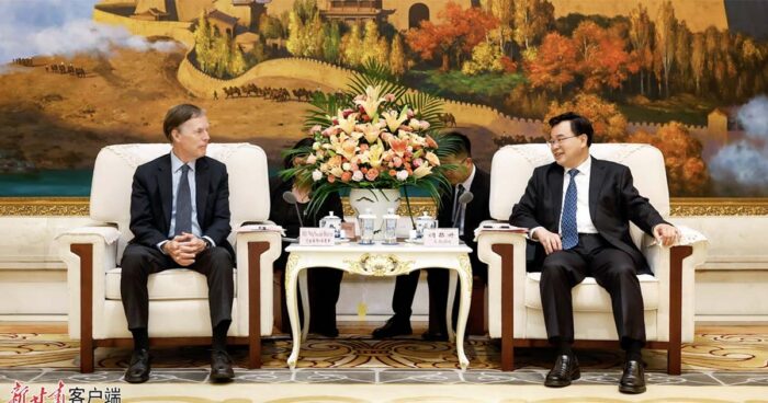 U.S. ambassador Nicholas Burns meeting with Hu Changsheng